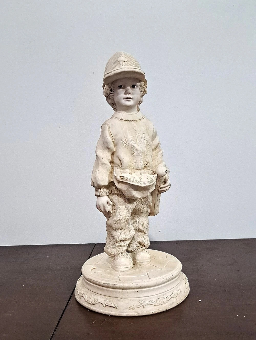 Vintage Boy With Baseball Bat And Cap Sculpture